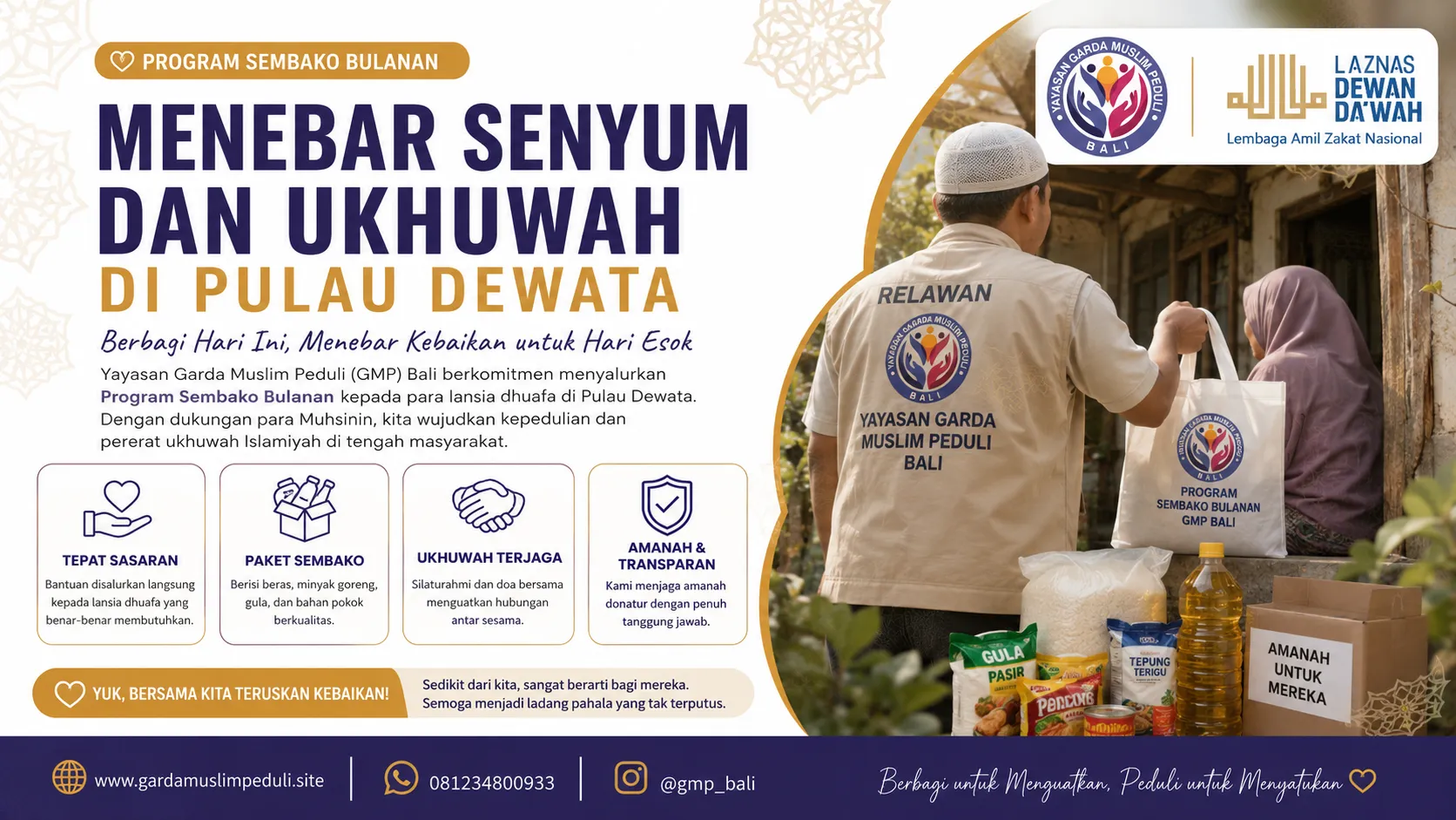 Penyaluran Program Sembako Bulanan Juli 2026 — Menebar Senyum dan Ukhuwah pada masyarakat yang membutuhkan, Dhuafa, dan Disabilitas