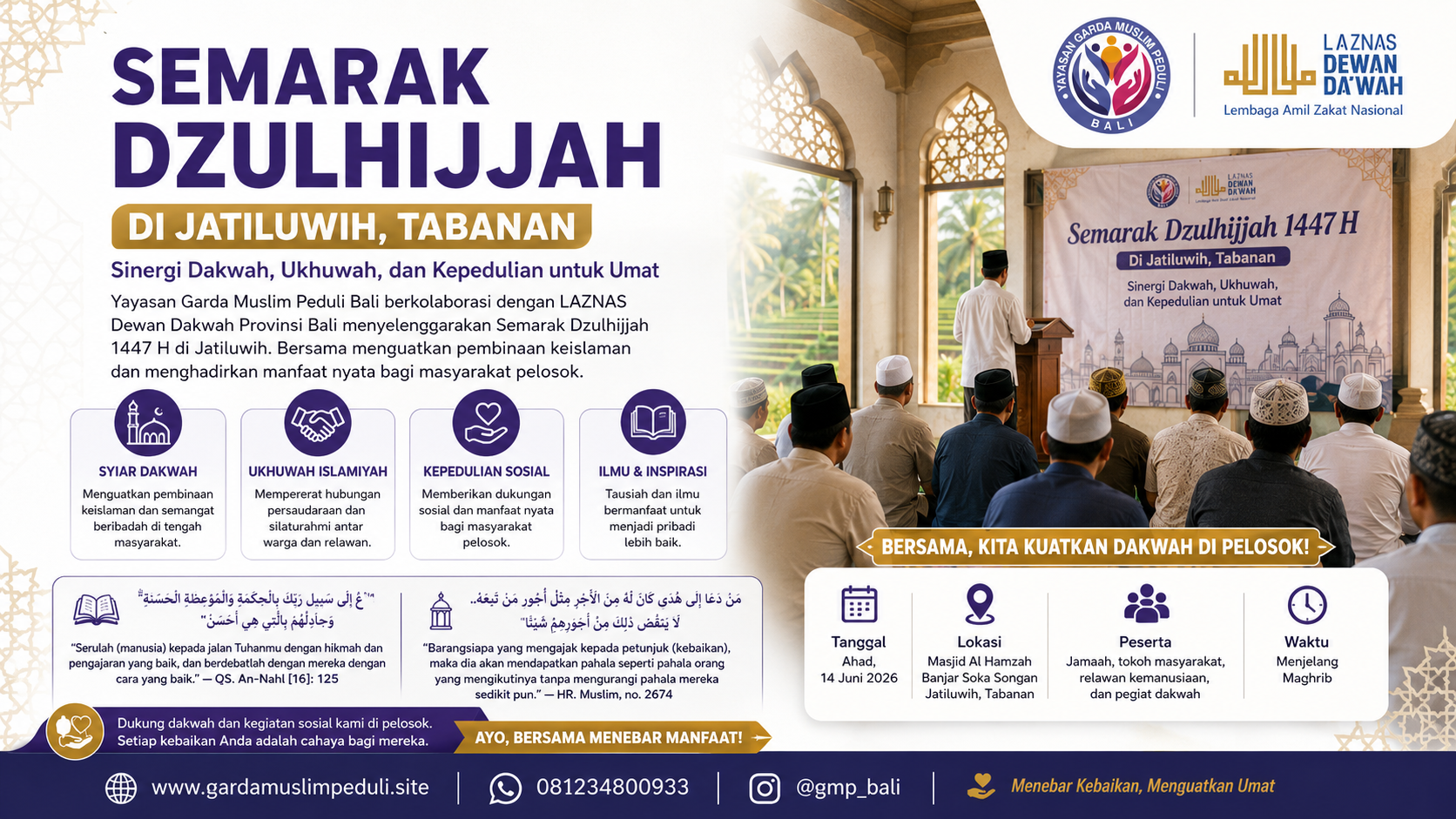 Semarak Dzulhijjah di Jatiluwih — Garda Muslim Peduli Bali & LAZNAS Dewan Dakwah Perkuat Dakwah di Pelosok Tabanan
