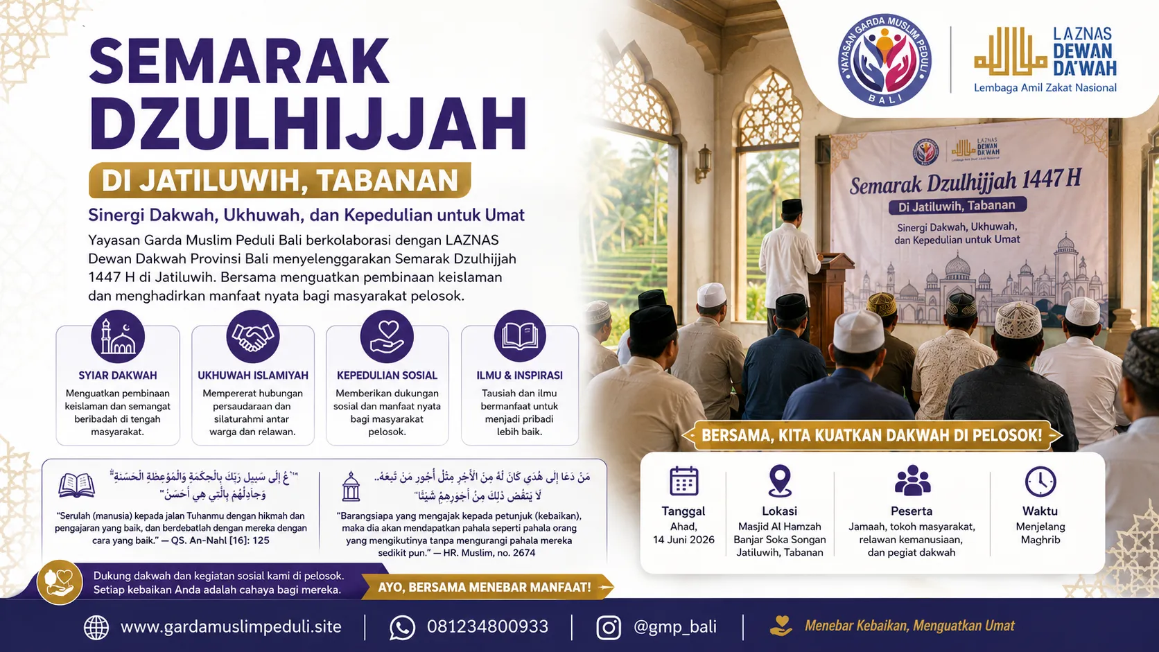 Semarak Dzulhijjah di Jatiluwih — Garda Muslim Peduli Bali & LAZNAS Dewan Dakwah Perkuat Dakwah di Pelosok Tabanan